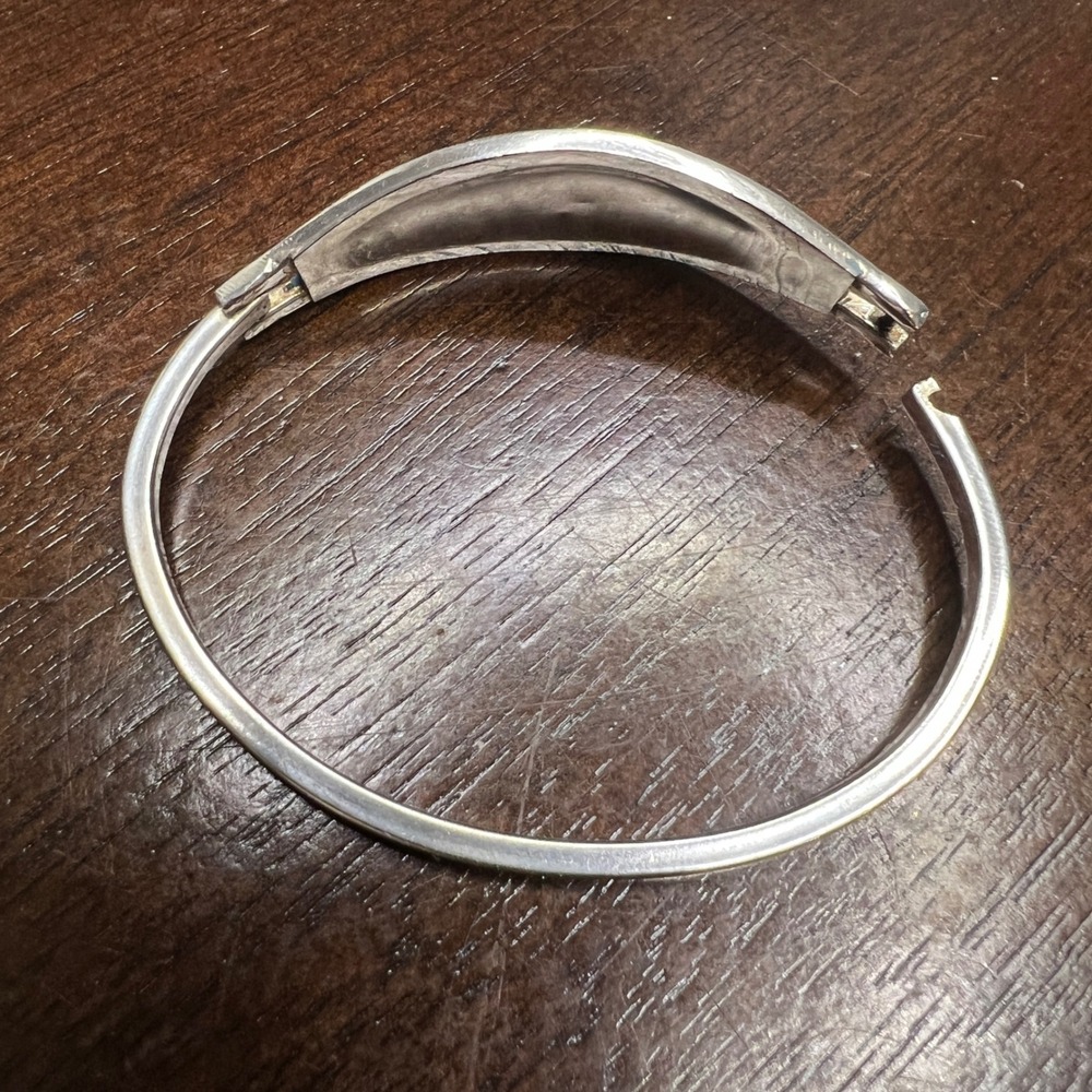 Vintage Alpaca Mexico Bangle Bracelet Multi Color Enamel Silver Tone 7.2 in - Picture 8 of 15